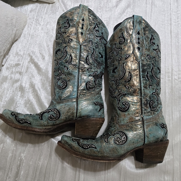 Corral Teal, Silver And Black Embellished Boots Size 8 EUC!! - Picture 8 of 12